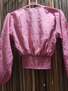 Chic Smocked Waist Pink Blouse