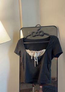Cute Black Lace Trim Top