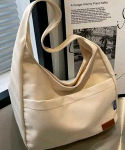 Cream Canvas Hobo Shoulder Bag
