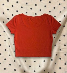 H&amp;M Red Scoop Neck Crop Top