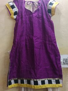 Women's Purple Kurta With Cream Churidar