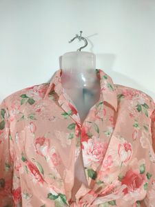 Peach Floral Print Overcoats (Women's)