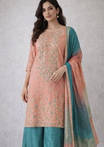 Unstitched Dress Material, Peach