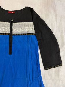 Blue &amp; Black Kurta with Lace Detail