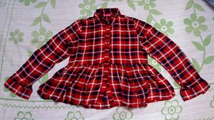Stylish Red Plaid Peplum women Shirt