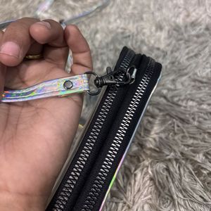 Holographic Silver Shine Crossbody Pouch Purse
