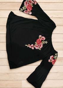 Embroidered Black top with Floral Design
