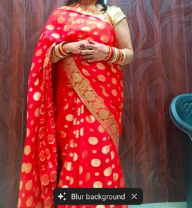 Women Red & Gold Polka Dot Saree