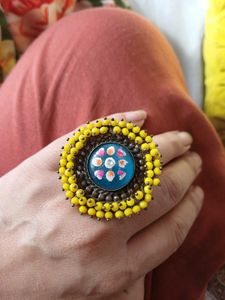 Boho brass Floral handpainted Statement Ring