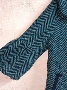 Stylish Teal Herringbone Jacket Partywear