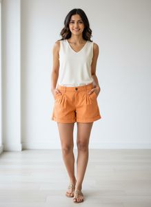 wills lifestyle Chic Orange Pleated Shorts