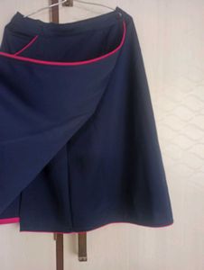 🪻Navy Blue A-Line Skirt with Pink Trim