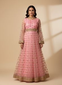 Yellow and Pink & Gold Embellished Ethnic Gown