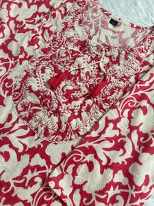 Elegant Red &amp; White Kurta Set