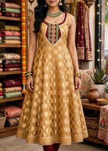 Golden Polka Dot Anarkali Gown