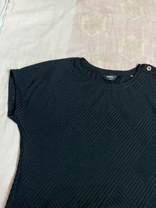 MAX Black Textured Button-Detail Top