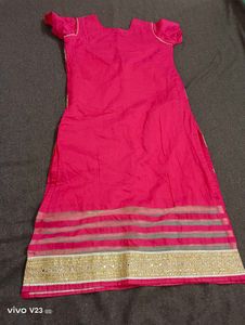 Unused Magenta Silk Kurti with Gold Zari