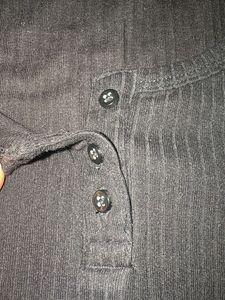 Classic Black Ribbed Henley Top