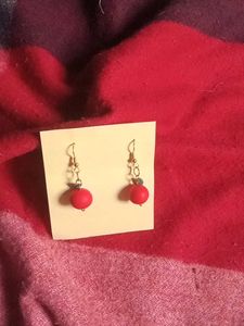 Red Ball Drop Earrings