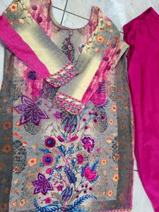 3 piece woolen Floral Kurta Set with shawl