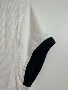 Zara White Ribbed V-Neck T-Shirt