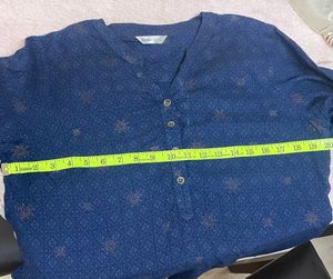 Blue Printed Top/Kurti In Size L, Soft Rayon