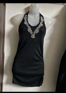 Sparkling Black Halter Neck Dress