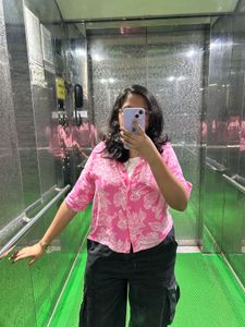 Pink Floral Button-Up Boxy Shirt