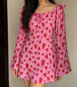 Cute Pink Heart Print Dress