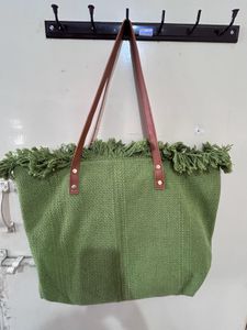 Summer Vibes Green Fringe Tote Bag