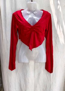 81209. Chic Red V-Neck Twist Front Long Sleeve Top