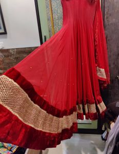 Adi By Adtya Khandelwal Red Net &amp; Velvet Anarkali
