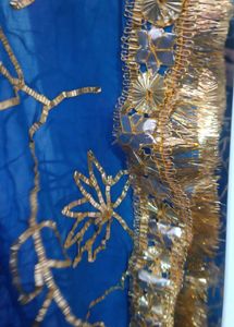 Blue Dupatta and grara with Gold Embellishments