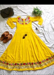 Yellow Embroidered Ethnic Gown