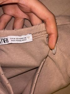 Zara Ribbed Brown T-Shirt
