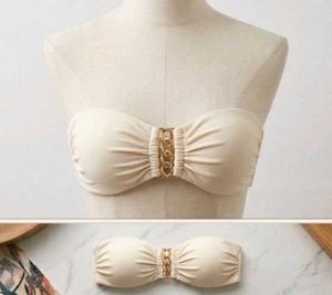 Strapless Bikini Top with Gold Chain Detail