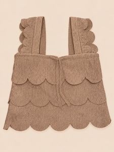 Chic dark Brown Scalloped Padded Crop Top