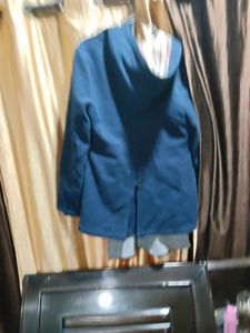 Blue Hooded Buttoned Coat winters and dress free