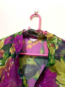 Vibrant Floral Sheer Blouse
