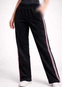 Velour Track Pants with Striped Detail