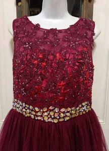 Burgundy Beaded Tulle Dress