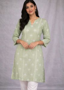 Light Green Kurta with White Print..