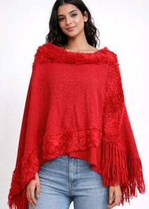 Red Fringed Poncho