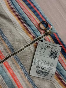 PROMOD Striped Mini Skirt with Zipper Detail