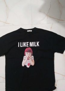 Black Graphic Tee "I Like Milk"