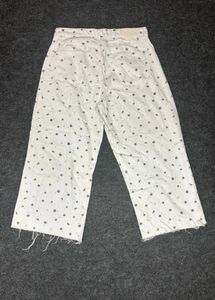 White Floral Print Cropped Jeans