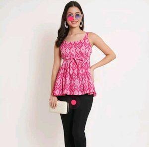 Pink Geometric Print Peplum Top