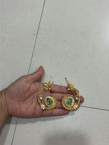 Brand new Gold-tone Green Stone Hoop Earrings