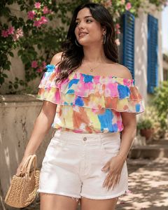 Colorful Off-Shoulder Ruffle Top