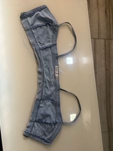 BERSHKA Wash Denim Corset Top